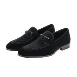 After Midnight Collection - Black Velvet Crystal Studded Design Slip-On Loafer