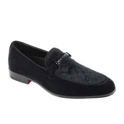 After Midnight Collection - Black Velvet Crystal Studded Design Slip-On Loafer
