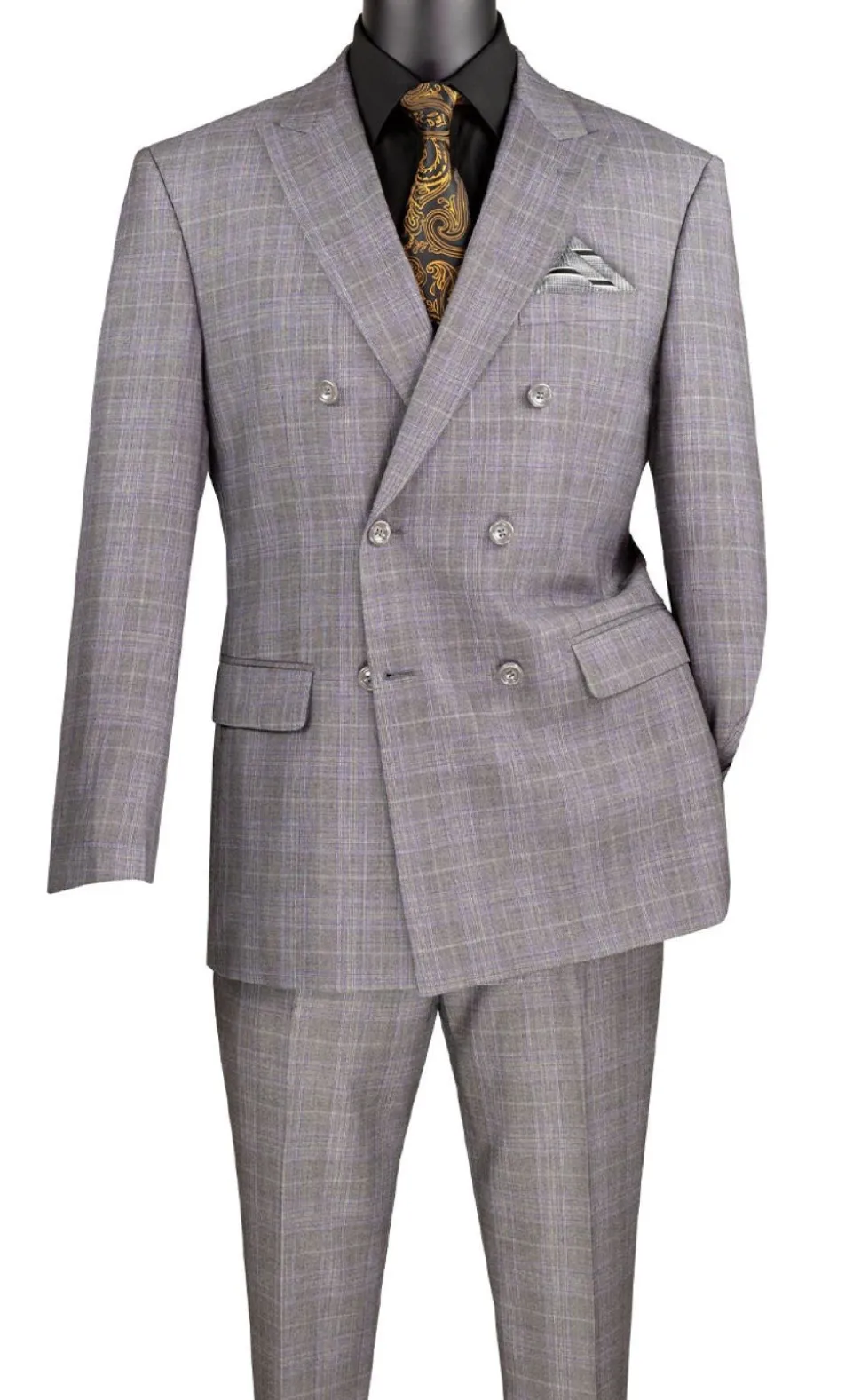 Alexander Collection - Regular Fit Gray Glen Plaid Double Breasted 2-Piece Suit
