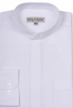 Basic Banded Collar Convertible Cuff Dress Shirt in White
