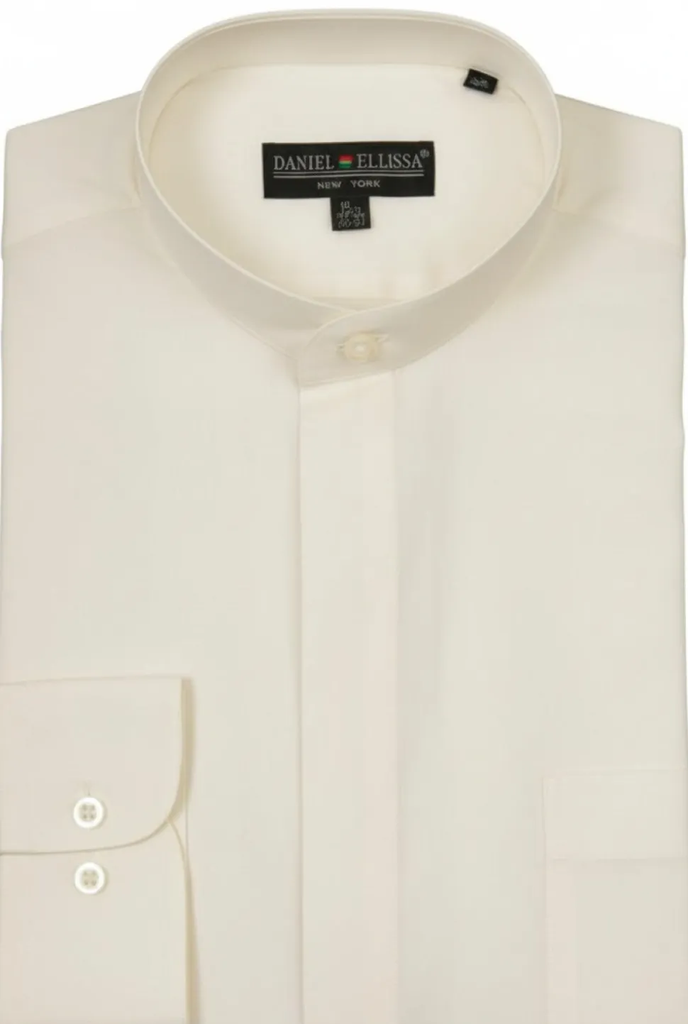 Basic Banded Convertible Cuff Collar Dress Shirt in Ivory