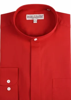 Basic Banded Convertible Cuff Collar Dress Shirt in Red
