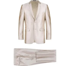 Beige Regular Fit Sharkskin Italian Styled 2 Piece Suit