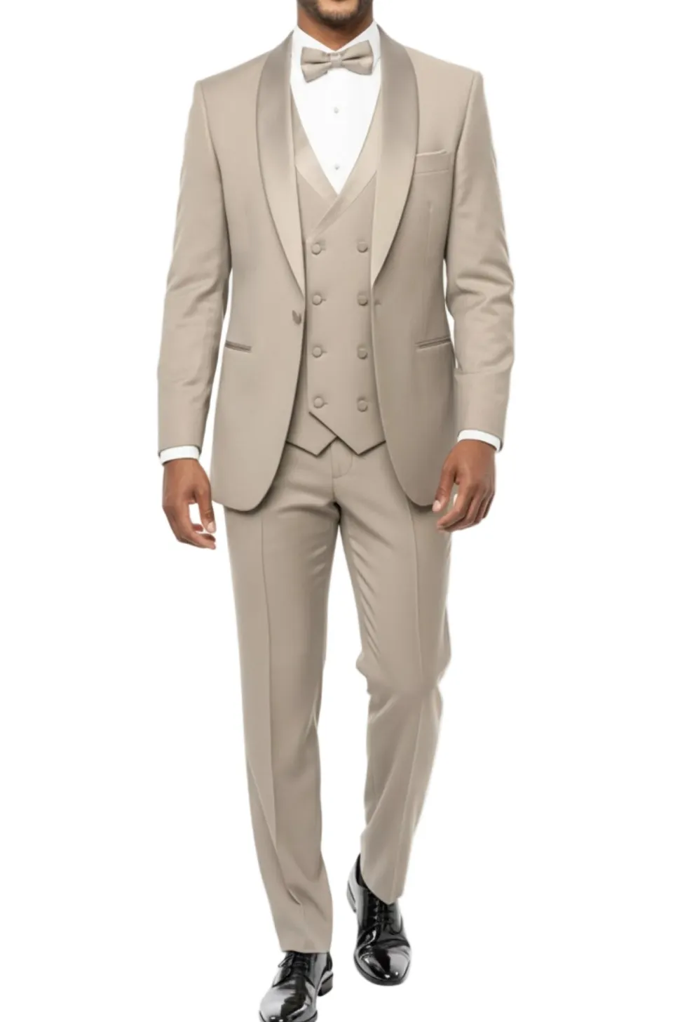 Beige Slim Fit 3-Piece Shawl Lapel Tuxedo