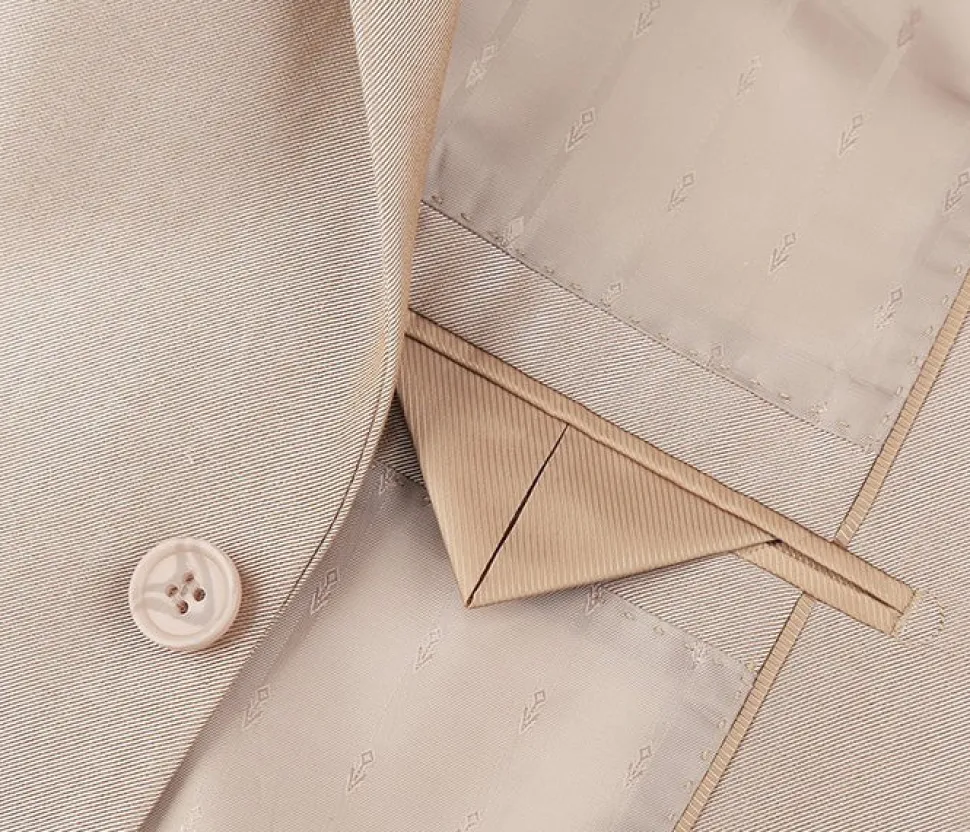 Beige Slim Fit Sharkskin Italian Styled 2 Piece Suit
