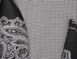 Black French Cuff Mini-Houndstooth Dress Shirt Set with Tie and Handkerchief