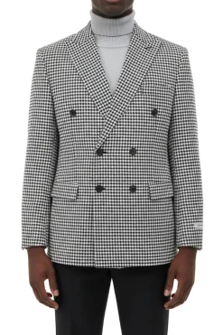 Black Houndstooth Hybrid Fit Double Breasted Jacket