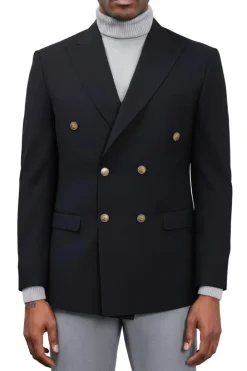Black Hybrid Fit Peak Lapel Double Breasted Jacket