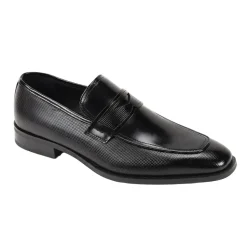 Black Leather Moc-Toe Strap Penny Loafer