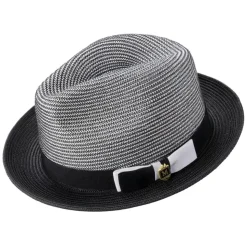 Black Men's Two-Tone Braided Pinch Fedora with Grosgrain Ribbon