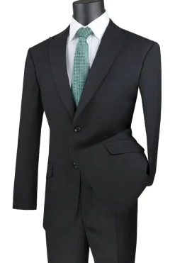 Black Modern Fit 2 Piece Suit Textured Solid with Peak Lapel