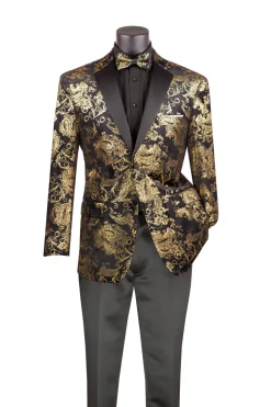 Black Modern Fit Velvet Jacket Metallic Design