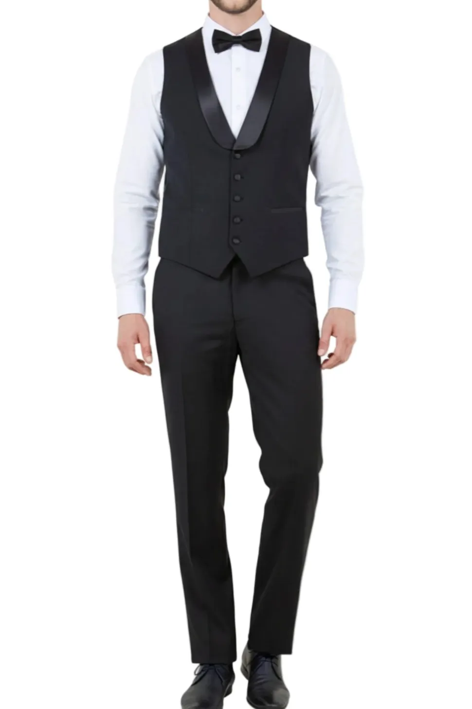 Black Slim Fit Tuxedo 3 Piece with Satin Shawl Collar Vest