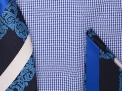 Blue French Cuff Mini-Houndstooth Dress Shirt Set with Tie and Handkerchief
