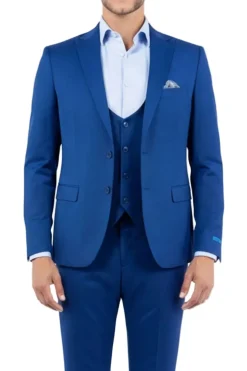 Blue 3 Piece Hybrid Fit Peak Lapel Suit