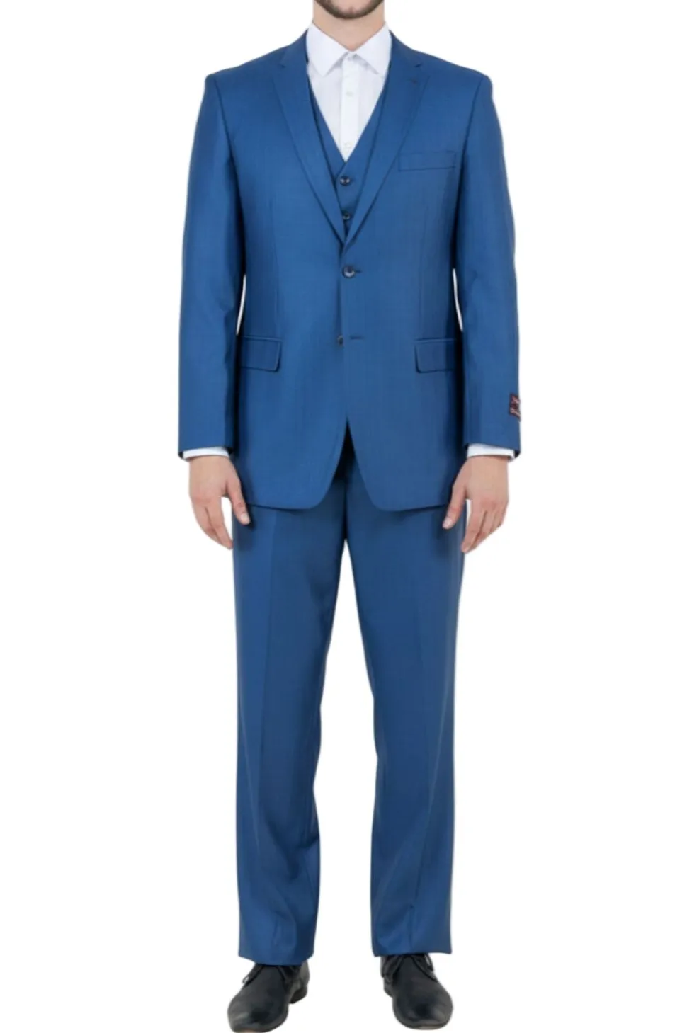 Blue 3 Piece Modern Fit Suit 2 Button V-Neck Vest