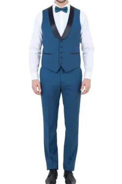 Blue Slim Fit Tuxedo 3 Piece with Satin Shawl Collar Vest