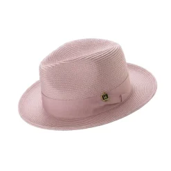 Blush Braided Wide Brim Pinch Fedora Matching Grosgrain Ribbon