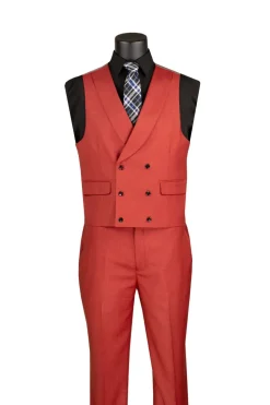 Brick Red Modern Fit 3 Piece Suit with Vest and Adjustable Waistband Pants