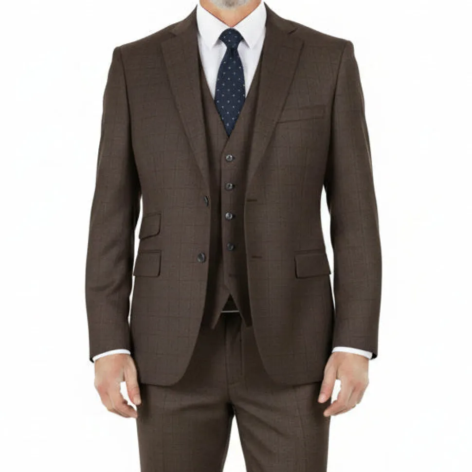 Brown Glen Plaid 3 Piece Regular Fit Suit