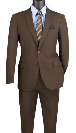 Brown Regular Fit Men's 2 Piece Business Suit 2 Button