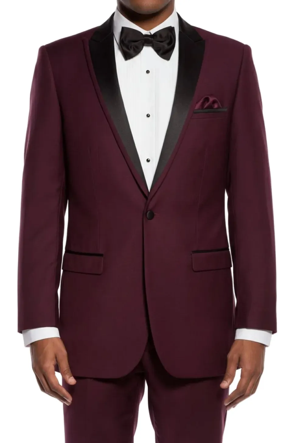 Burgundy Slim Fit 2 Piece Tuxedo With Satin Peak Lapel