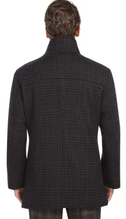 Charcoal Wool Blended Quilted Overcoat Slim Fit with Detachable Bib
