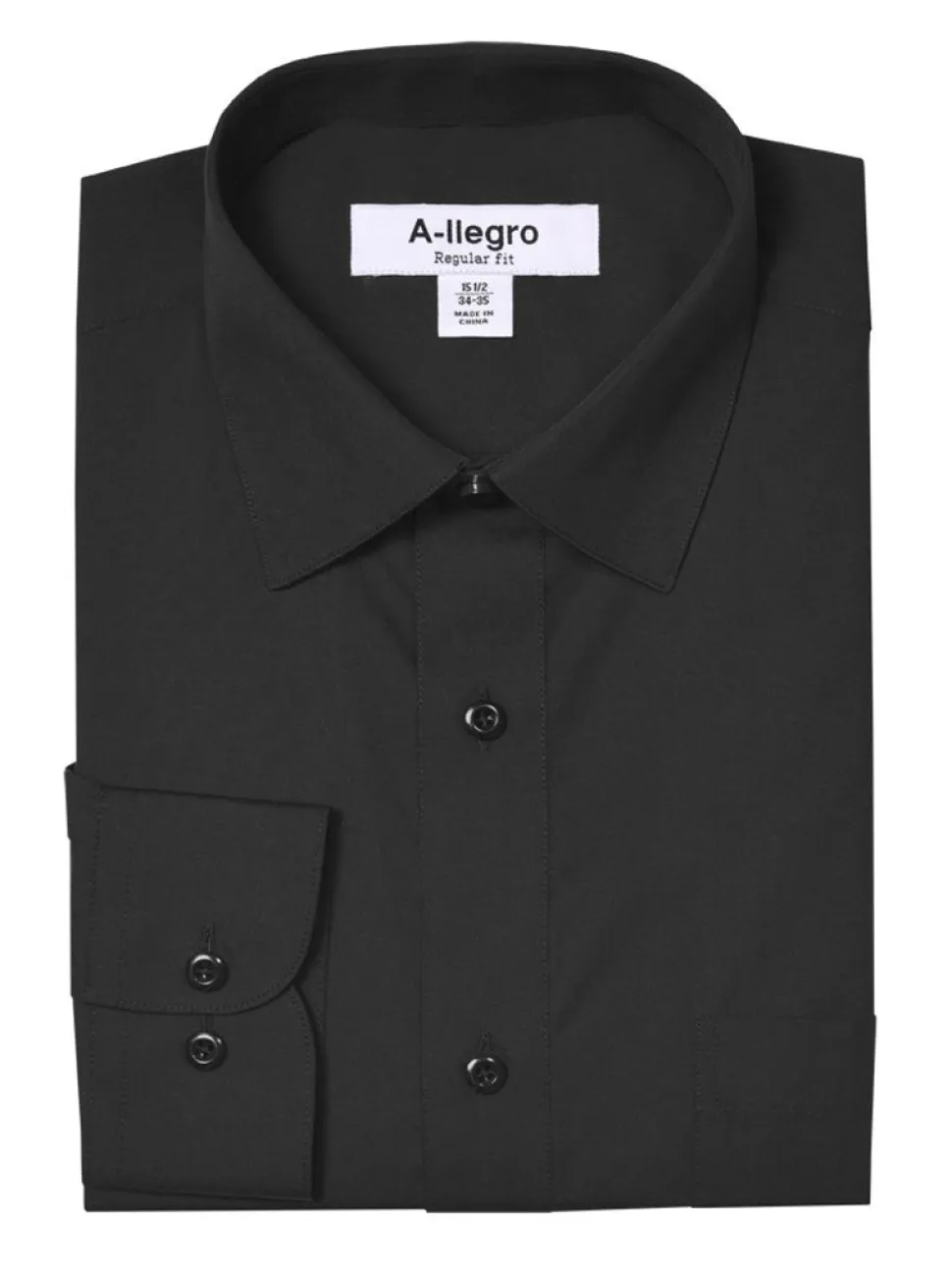 Classic Regular Fit Cotton Convertible Cuff Dress Shirt In Black