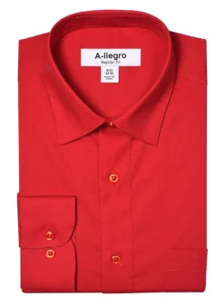 Classic Regular Fit Cotton Convertible Cuff Dress Shirt In Red