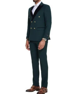 Dark Green 2 Piece Slim Fit Double Breasted Tuxedo