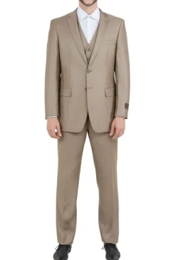 Dark Tan 3 Piece Modern Fit Suit 2 Button V-Neck Vest