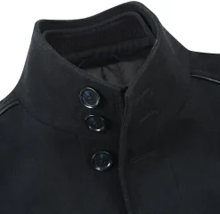 English Laundry Black Slim Fit Wool Blend Short Coat with Detachable Full Zipper