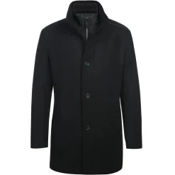 English Laundry Black Slim Fit Wool Blend Short Coat with Detachable Full Zipper