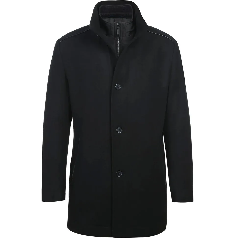 English Laundry Black Slim Fit Wool Blend Short Coat with Detachable Full Zipper