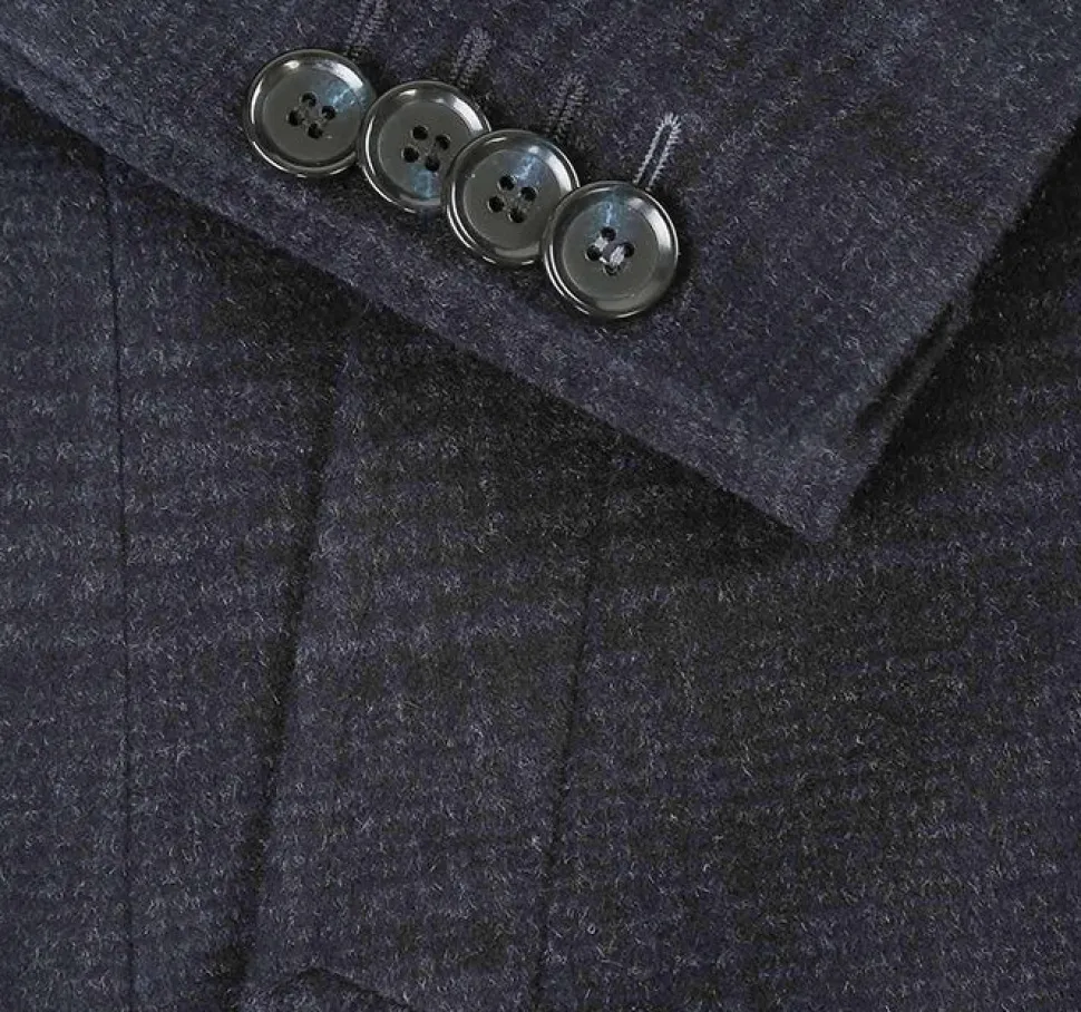English Laundry Blue Tone-on-tone Glen Plaid Slim Fit Wool Blend Short Coat with Detachable Full Zipper