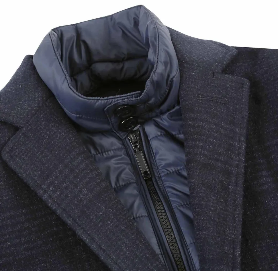 English Laundry Blue Tone-on-tone Glen Plaid Slim Fit Wool Blend Short Coat with Detachable Full Zipper
