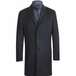 English Laundry Blue Tone-on-tone Glen Plaid Slim Fit Wool Blend Short Coat with Detachable Full Zipper