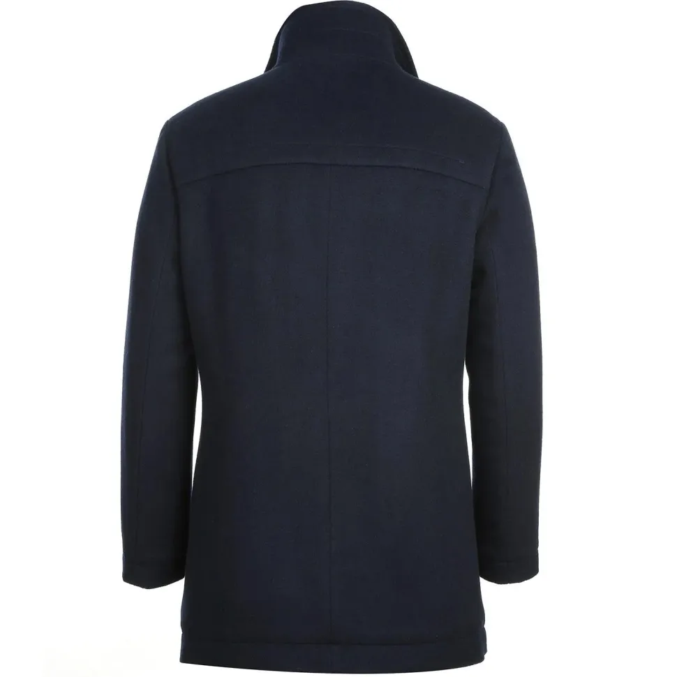 English Laundry Navy Slim Fit Wool Blend Short Coat with Detachable Full Zipper