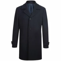 English Laundry Navy Slim Fit Wool Blend Long Overcoat