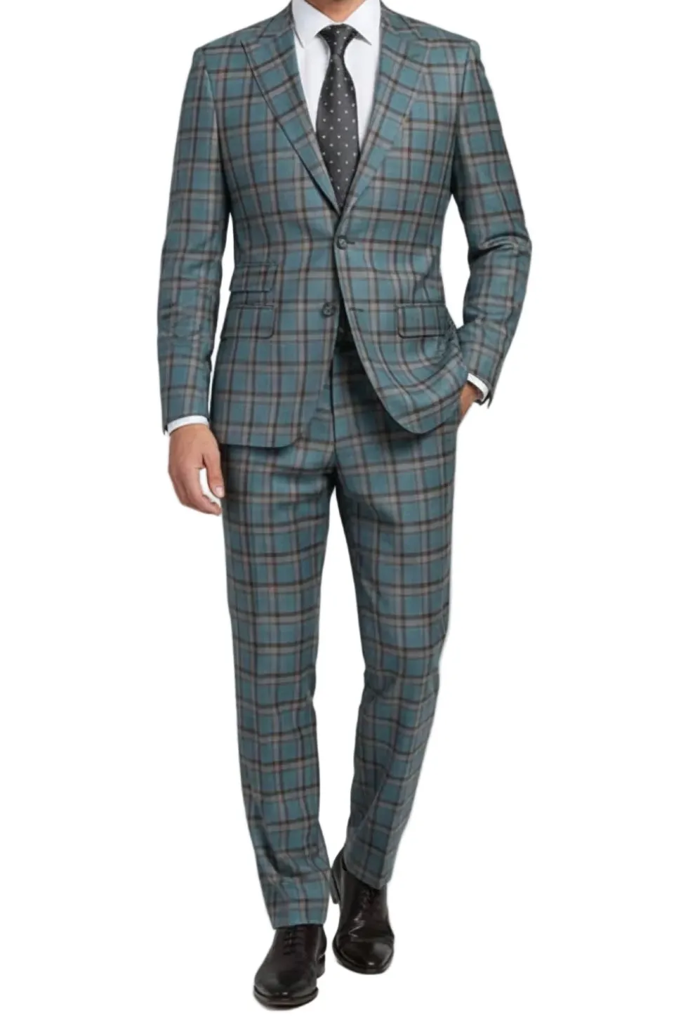 English Laundry 2-Piece Light Gray with Bronze Stereoscopic-Grid Slim Fit Suit Wool Blend