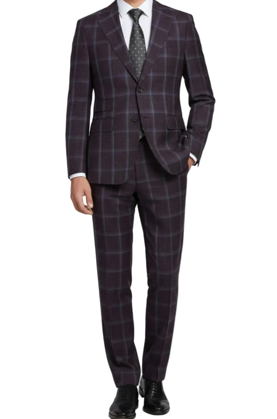 English Laundry 2-Piece Purple Window Pane Check Slim Fit Suit Wool Blend