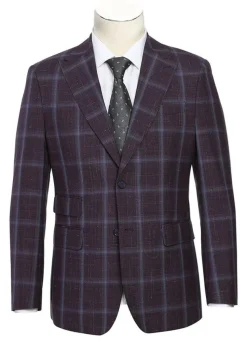English Laundry 2-Piece Purple Window Pane Check Slim Fit Suit Wool Blend