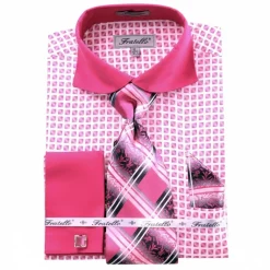 French Cuff Checker Pattern Cotton Shirt in Fuchsia