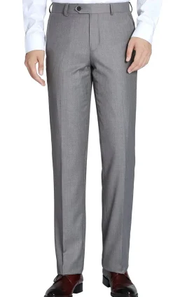 Gray Dress Pants Regular Leg Flat Front Pants Pre-Hemmed