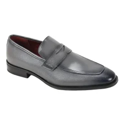 Gray Leather Moc-Toe Strap Penny Loafer