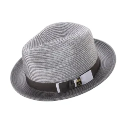 Gray Men's Two-Tone Braided Pinch Fedora with Grosgrain Ribbon