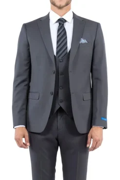 Gray 3 Piece Hybrid Fit Peak Lapel Suit