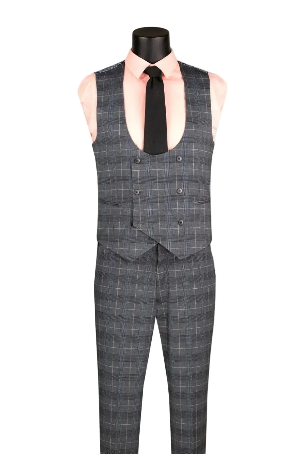 Gray Slim Fit 3 Piece 1 Button Windowpane Suit