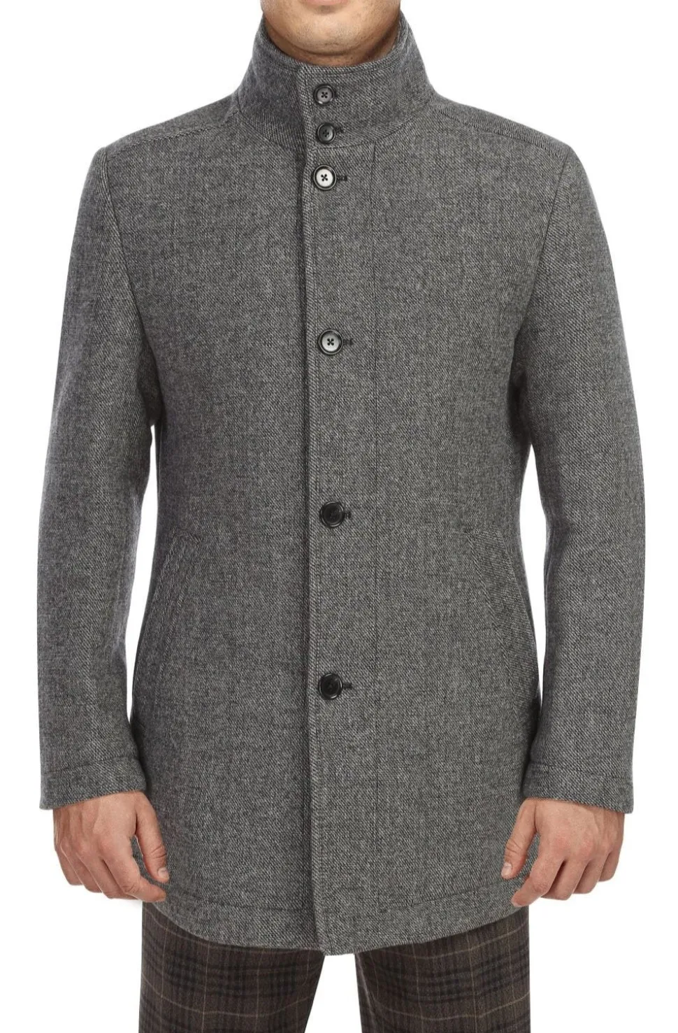 Gray Wool Blended Quilted Overcoat Slim Fit with Detachable Bib