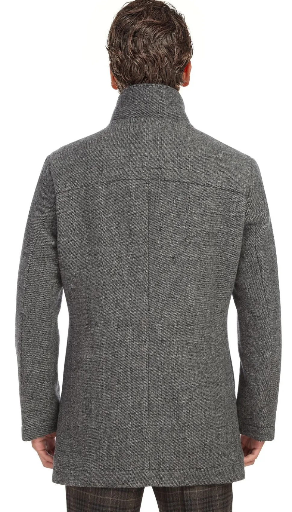 Gray Wool Blended Quilted Overcoat Slim Fit with Detachable Bib